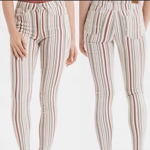 american eagle ne(x)t level stretch high rise striped jeggings, size 8 - Picture 3 of 4